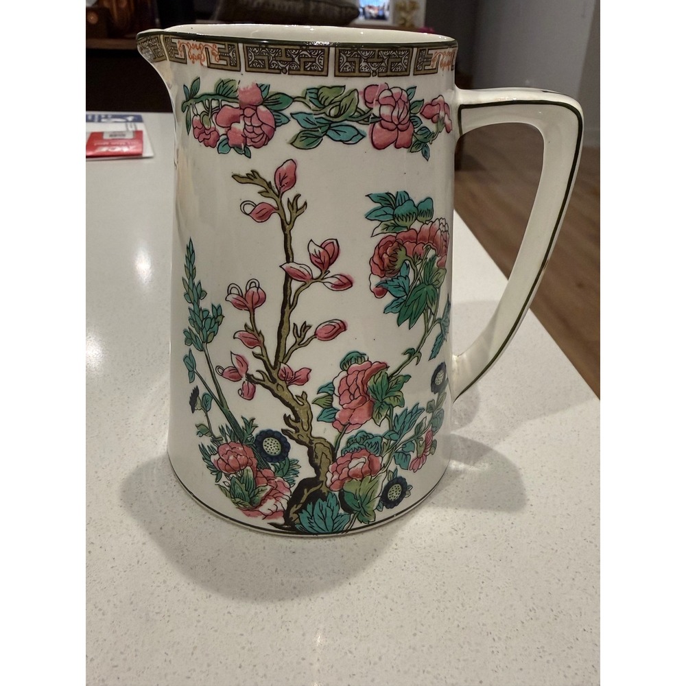 Vintage John Maddock & Sons Royal Vitreous Floral Pitcher Chinoiserie England